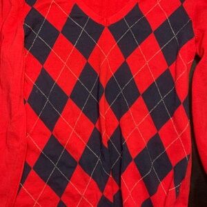 Tommy Hilfiger Red & Navy Argyle Patterned Sweater SZ S